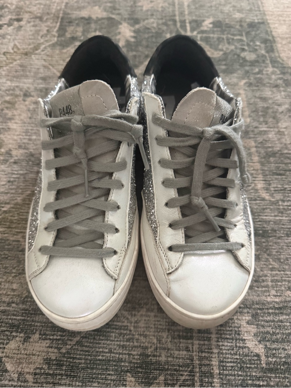P448 White Sneakers with Silver Glitter Accents